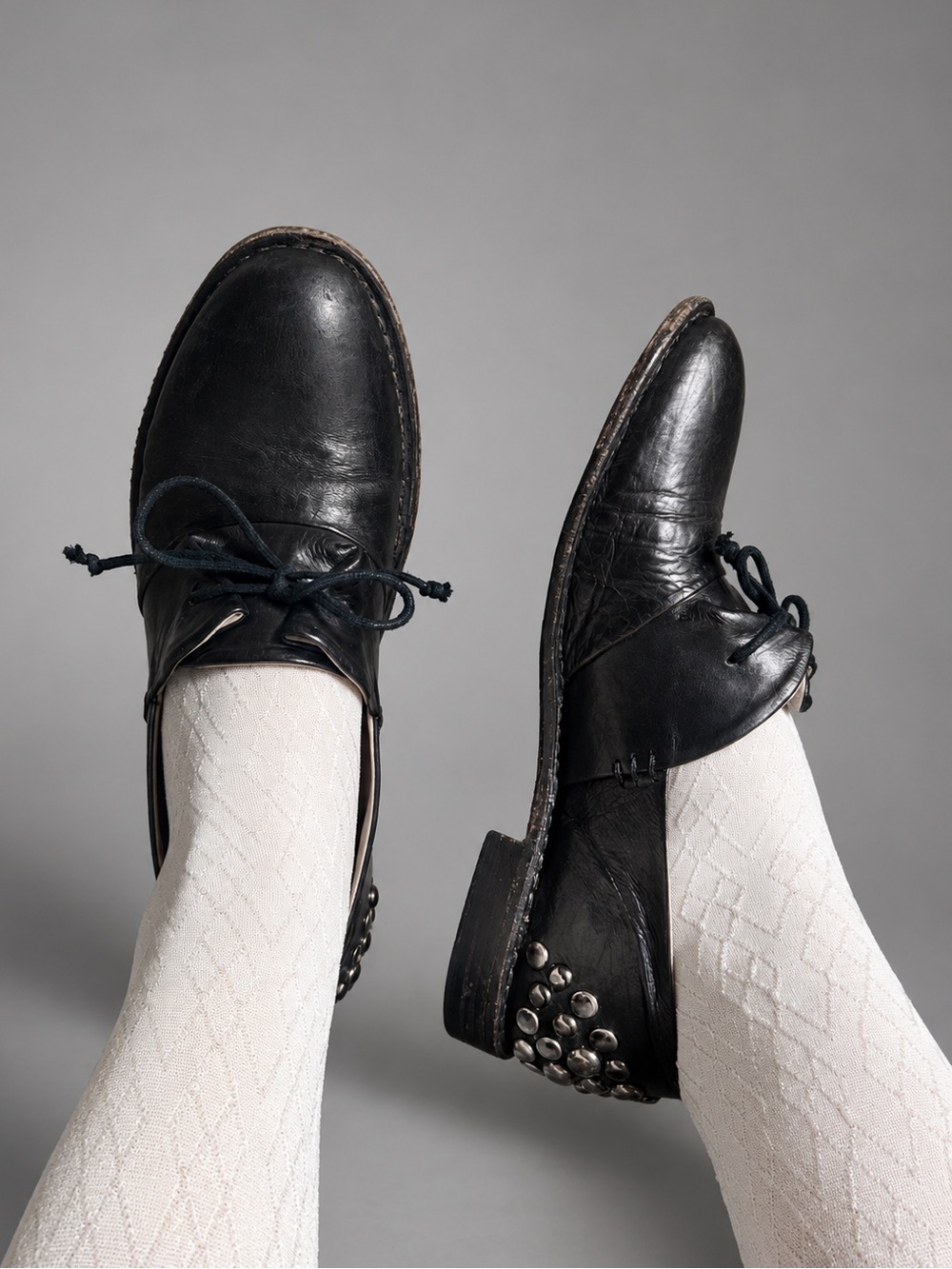 Ducanero Italian Handcrafted Black Leather Studded Derby Oxfords Size 39 US 8.5